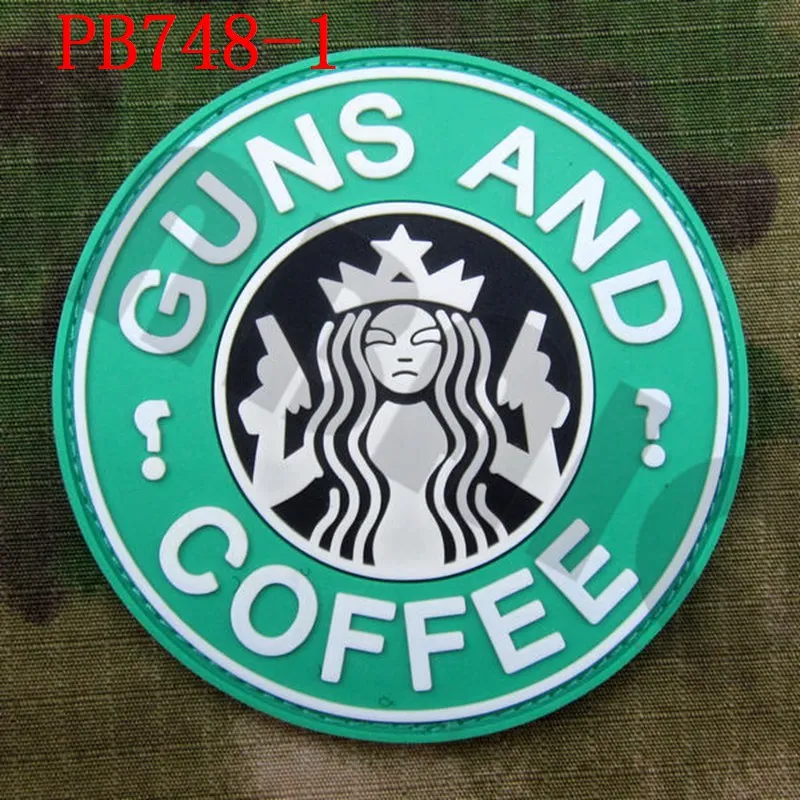 PB748 Green 3D ПВХ патч пистолет и кофе вопрос знак тактический боевой Резиновый патч - Цвет: PB748 Green