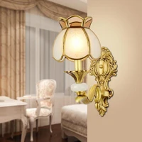 Copper Wall Lamp with Frosted Glass Retro Night Light Vanity Decoration Sconce Bedroom Bedside Wall Light Copper