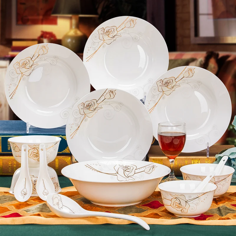 Shipping 14 head bone china tableware sets Jingdezhen bowl dish Jinzhong Korean Everose | Дом и сад