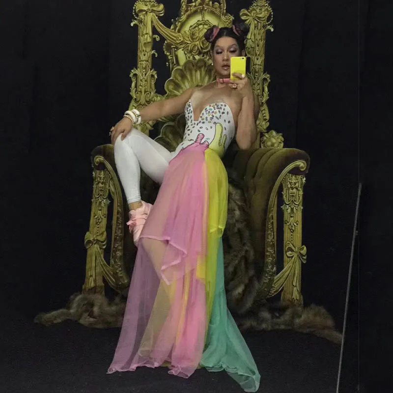 

Nightclub Pink And Yellow Cute Big Stretch Jumpsuit Female Festival Celebrate Performance Stage Performance Wear DJ383