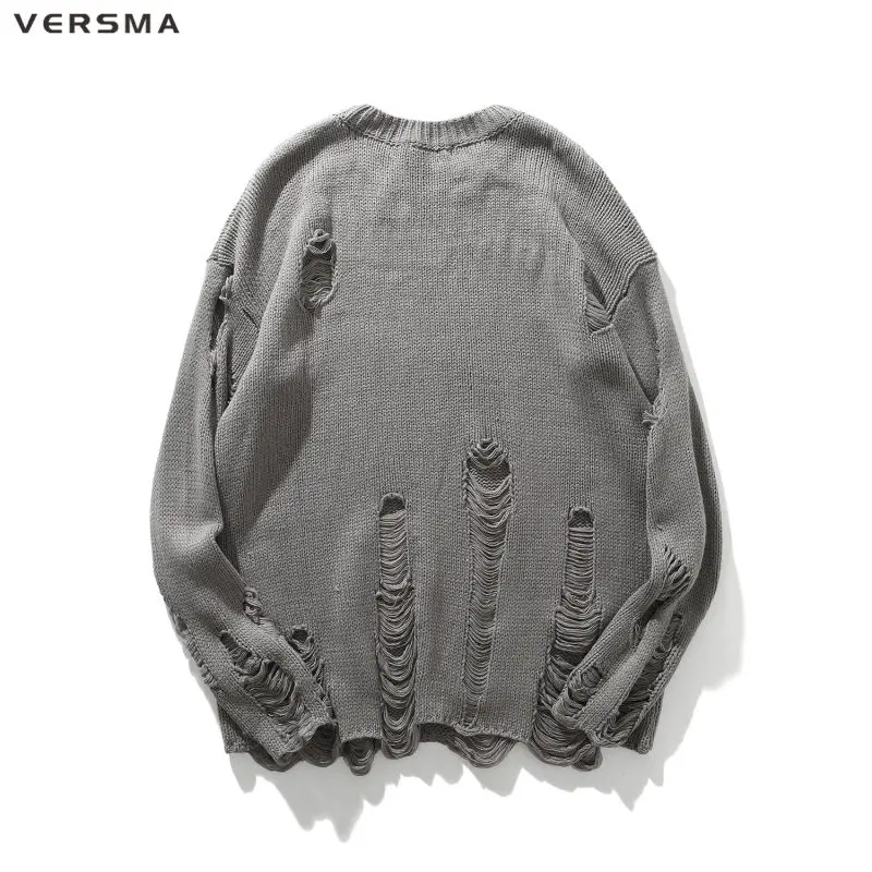 VERSMA корейский рваные негабаритных Канье Западный свитер мужской пуловер высокого качества черный Джастин Бибер свитер для пар Прямая поставка