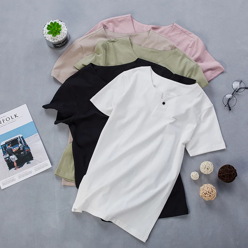 

iRicheraf Solid Cotton Short Sleeve Tshirt T Shirt Men Streetwear Off White Khaki Green Black Plus Size M - 4XL Men's Tops Tees