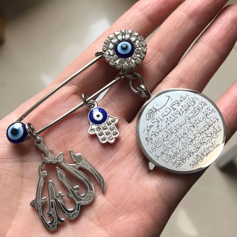 ZKD мусульманский ислам ayatul kursi Allah Турецкий Дурной глаз Хамса рука Фатимы детская булавка шарф из нержавеющей стали брошь на хиджаб