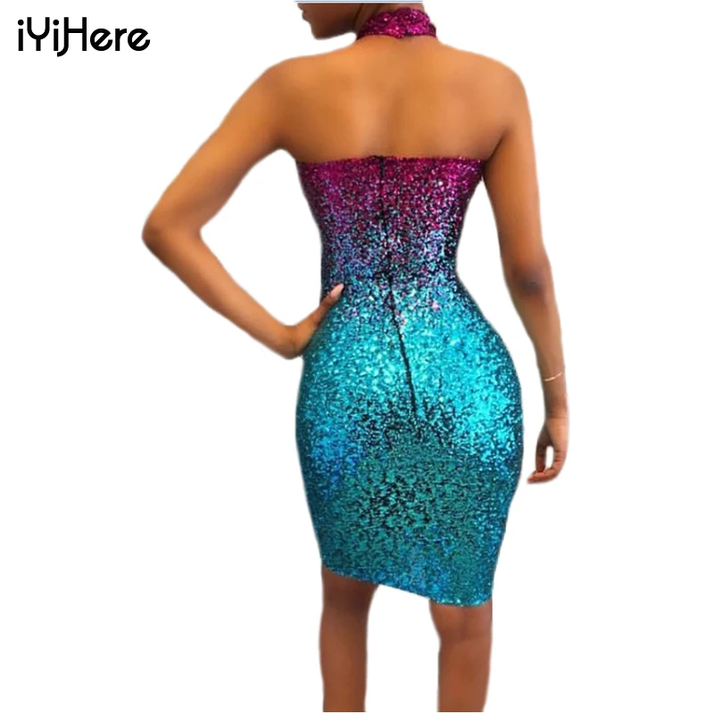 Женское летнее платье без бретелек облегающее вечернее с лямкой на шее