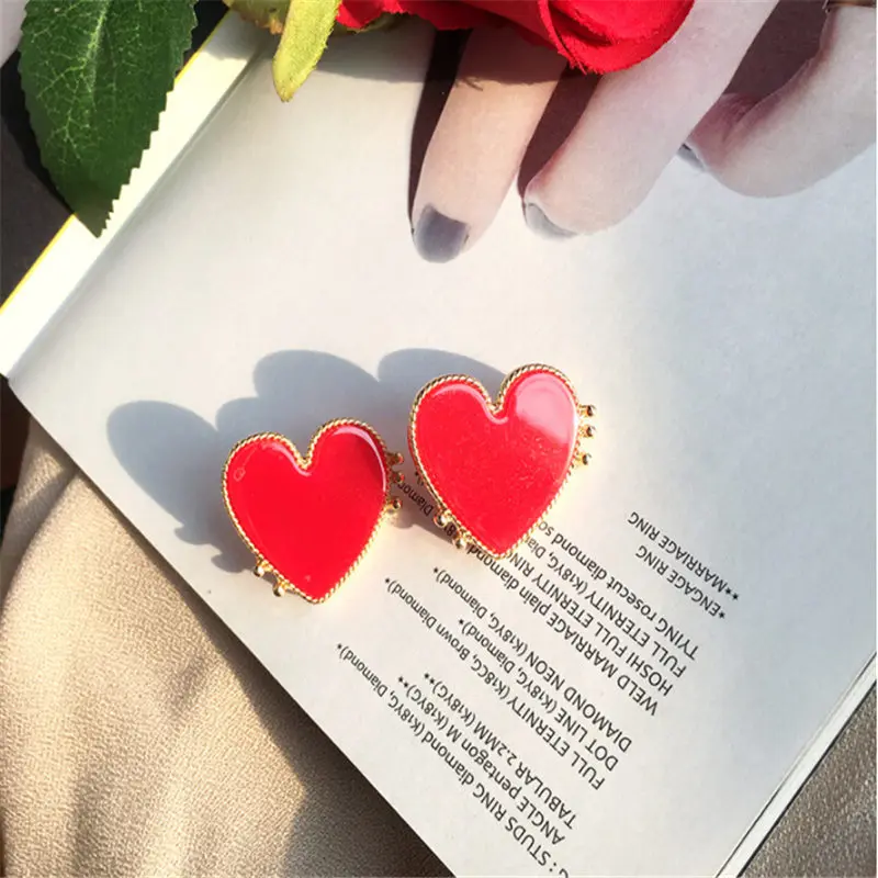 1 Pair New Bohemian Red Heart-shaped Stud Earrings for Women Gold Punk Earring Statement Jewelry Wedding Party Gift Christmas | Украшения и