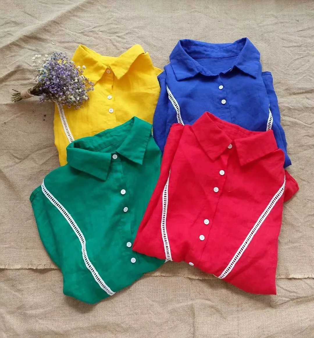 Women Bat Sleeve Plus Size Shirt Blouse Female Casual Vintage Cotton Linen Shirts Ladies Loose Tops 2019 Summer Flax |