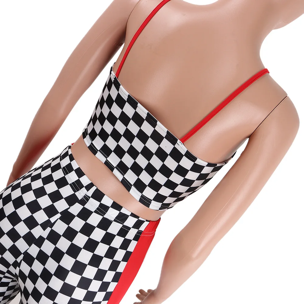

2018 summer women tracksuit casual two piece set women set Sexy crop top+ pants print Plaid ensemble femme 2 pieces pantalon