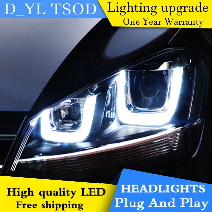 

D_YL Car Styling Headlight for VW GOLF 7 GOLF7 GTI 2013-15 Double U Headlights for Golf 7 LED Headlight Bi-Xenon HID Accessories
