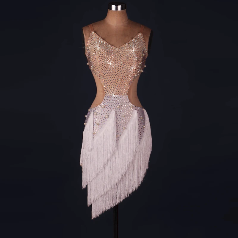 

Top grade Latin dance competition suit Latin dance dress new adult performance dress fringe Latin dance dress costume