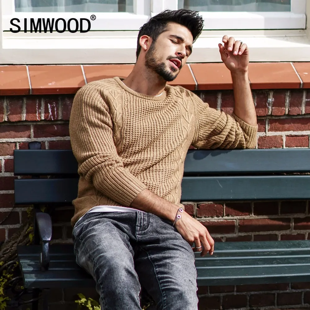 SIMWOOD 2019 Весенние Новые свитера мужские облегающие трикотажные пуловеры