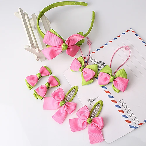 green sets M MISM, 1 комплект/7 шт., Детские аксессуары для волос, заколка для волос, заколки для волос, для маленьких девочек, бант, дизайн, головной убор, заколка для волос, повязка на голову, резинка для волос - Цвет: green sets