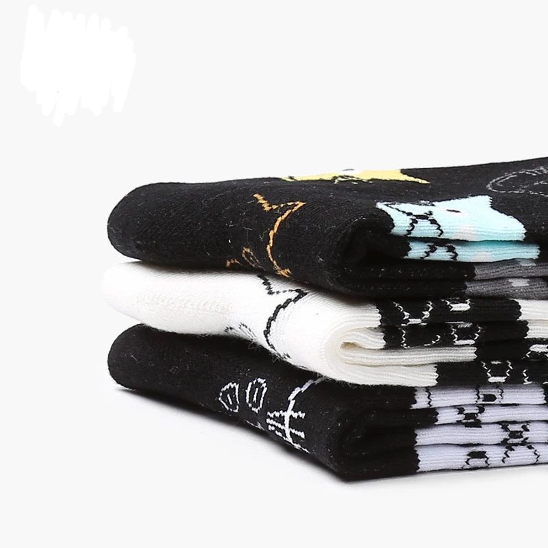 

New Fashion Soft Cotton Women Female Socks In Tube Cute Lovely Animal Cat Face Pattern Calzini Harajuku Haussette Sox