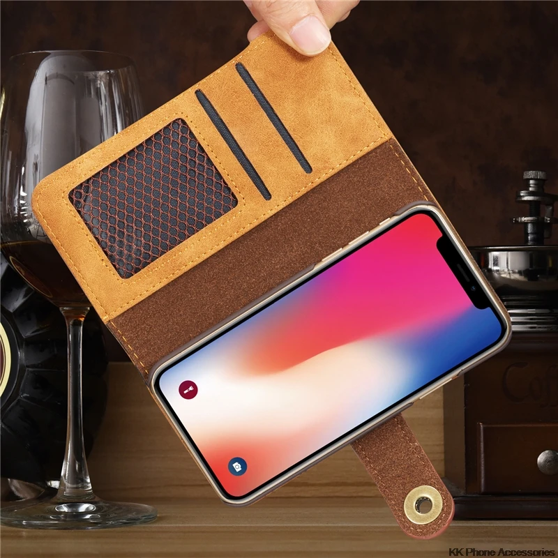 HAISSKY для iPhone XS MAX XR Чехол кожаный флип-Кошелек Многофункциональный магнитный 2 в 1 чехол для iPhone XS MAX XR деловые чехлы