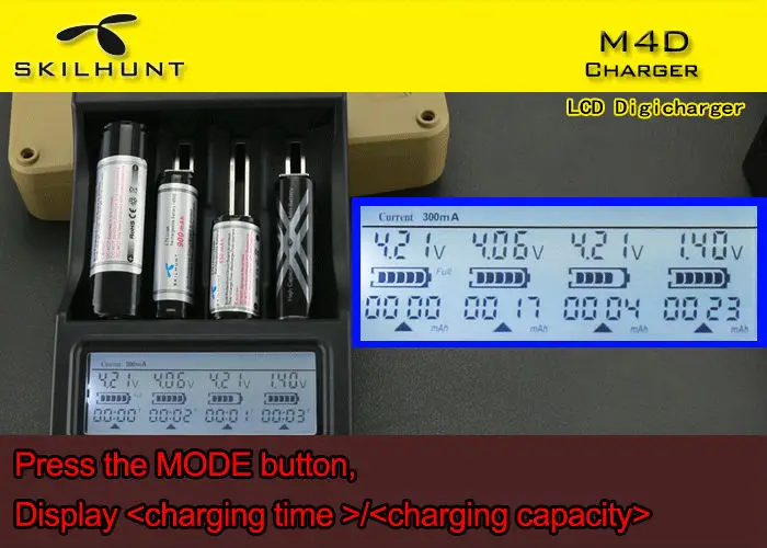 

Original Skilhunt M4D Smart Battery Charger Powerbank with LCD Display for Li-Ion IMR Ni-MH Ni-CD LiFePO4 18650 26650 AA AAA C