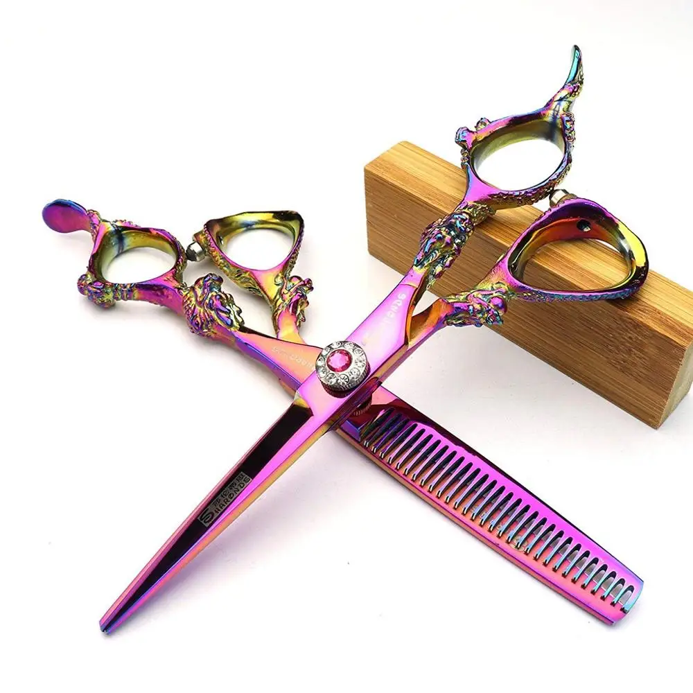 Scissors Set 5,5 дюймов профессиональные ножницы резка филировочные ножницы комплект нержавеющая сталь прямые и филировочные инструменты - Цвет: Scissors Set