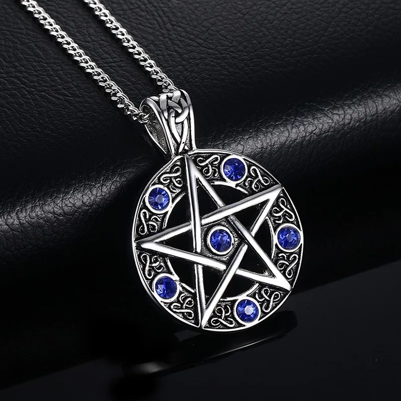 

Vintage Style Jewelry Pentagram Pentacle Pagan Wiccan Witch Gothic Pewter Pendant Necklace for Men Woman 24" Chain Choker