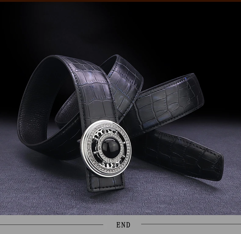 High quality designer belt men genuine leather luxury famous rotate round buckle Crocodile pattern Waist Strap Casual Waistband