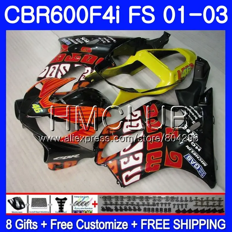

Корпус для HONDA CBR600F4i CBR600FS CBR600 F4i 01 02 03 61HM. 17 CBR 600 F4i 600 FS CBR 600F4i 2001 2002 2003 обтекатель Repsol красный