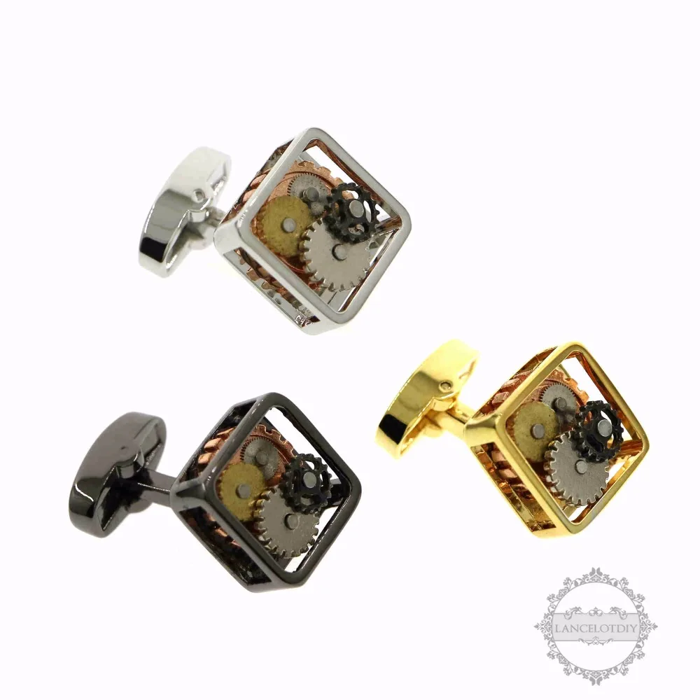 Запонки для часов с квадратным циферблатом серебристые золотистые черные