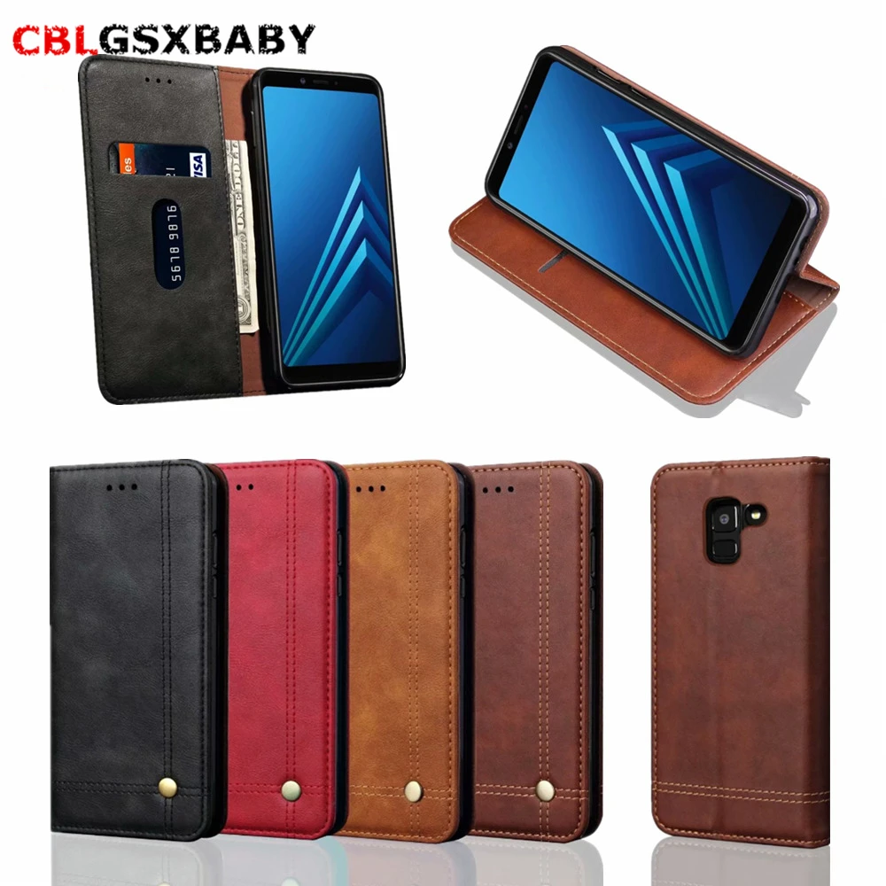 Кожаный чехол флип для телефона Магнитный Samsung Note 9 8S7 S8 S9 Plus J8 J6 J4 J7 J3 A6 A8 A7 A9 кожаный