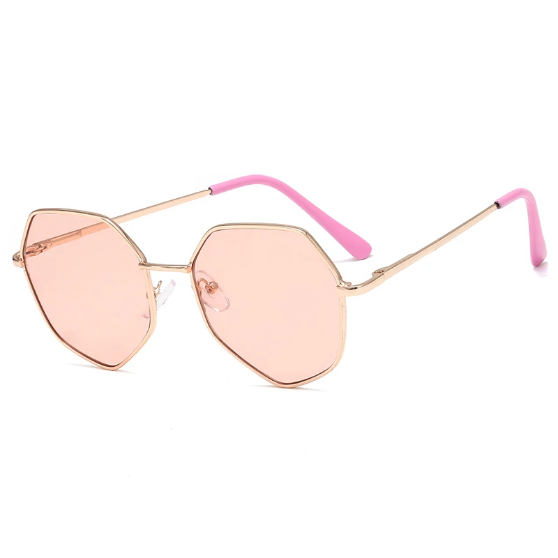 Metal Polygonal Kids Sunglasses UV400 Vintage Cute Sunglasses Girls Boys Goggles Children Sunglasses Glasses Gafas De Sol Mujer - Цвет линз: Розовый