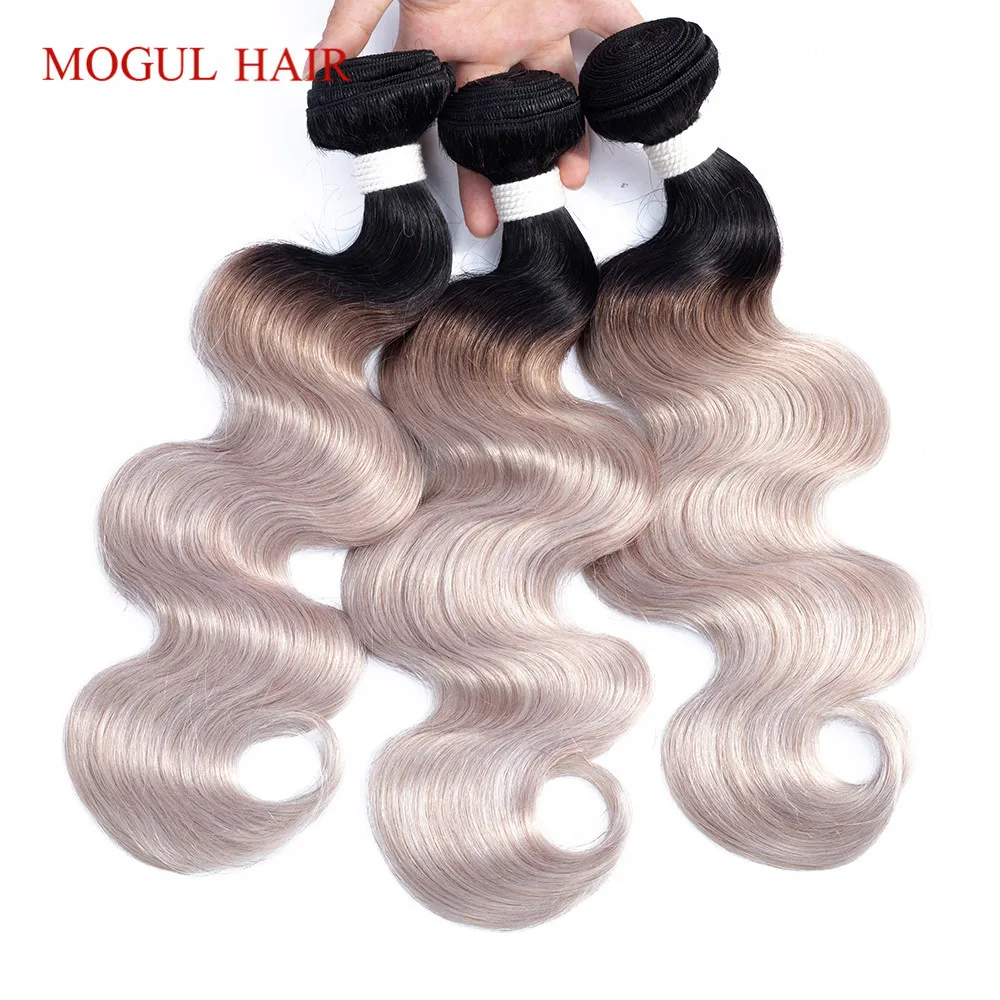 MOGUL волосы T 1B белый серый Омбре человеческие волосы 2/3 пучки с закрытием бразильские пучки волнистых волос remy волосы переплетения