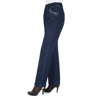 Denim blue mid thick Джинсы для мамы темно-синего цвета размера плюс, эластичные джинсы, новые весенние корейские повседневные Прямые узкие джинсы с вышивкой, женские штаны среднего возраста JD1 - Цвет: Denim blue mid thick