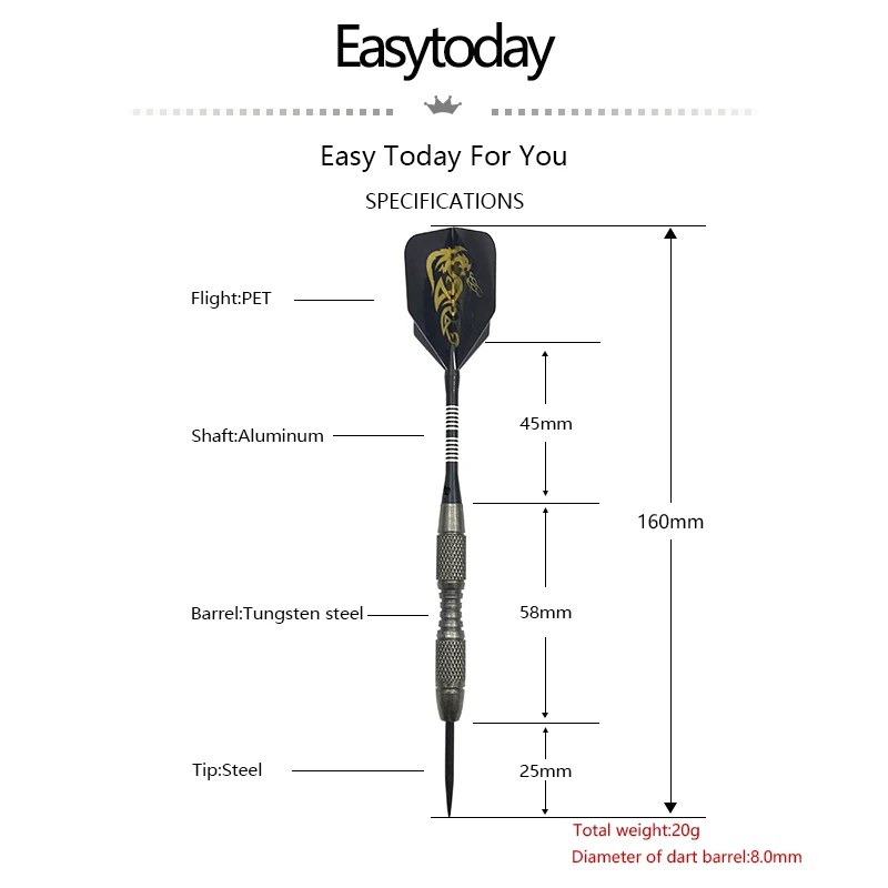 Easytoday 3 шт./компл. профессиональные вольфрамовые дротики твердого типа стальной