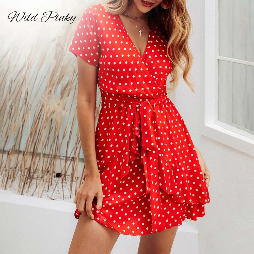 Платье WildPinky женское в горошек пикантное повседневное праздничное с оборками и