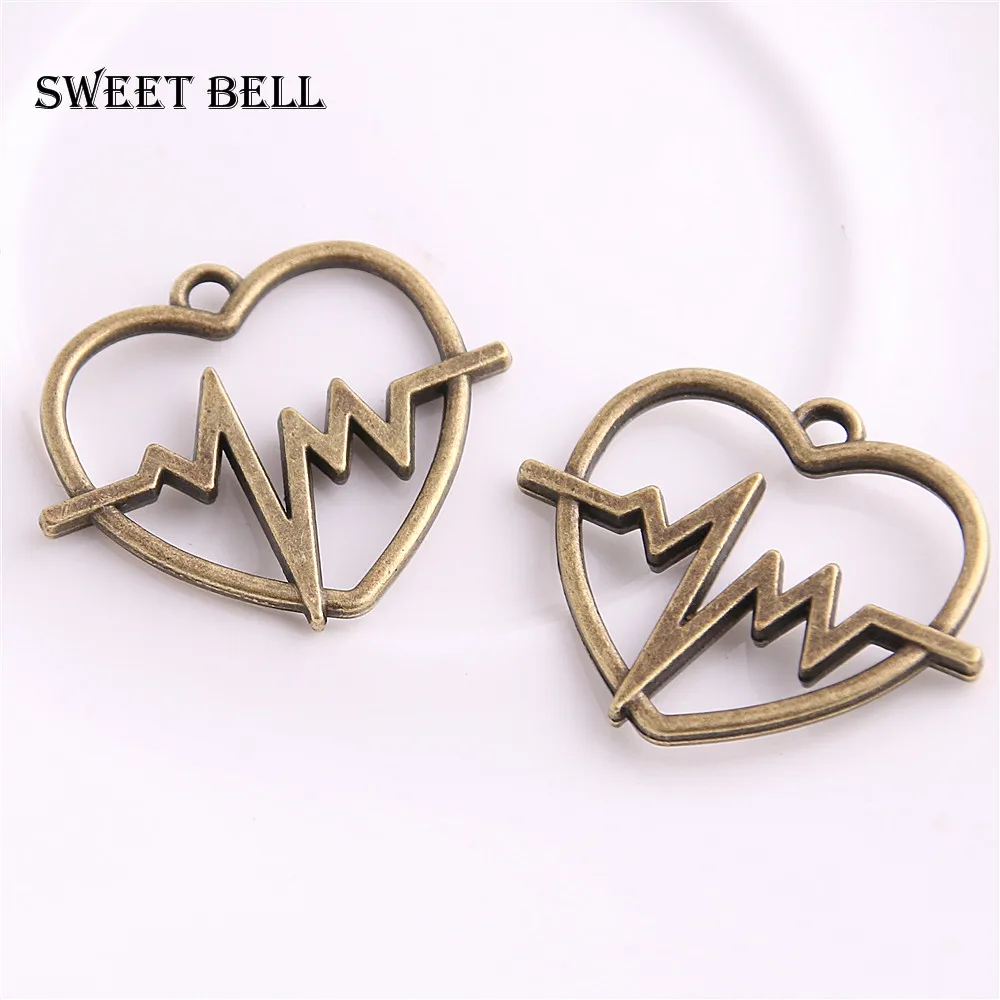 SWEET BELL 30 шт. 24*29 мм сплав цинка сердце электрокардиограмма символ соединители для