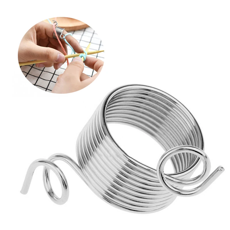

2Size 17-19mm Yarn Spring Guides Stainless Steel Needle Thimble Ring Type Knitting Tools Finger Wear Thimble Sewing Accessories