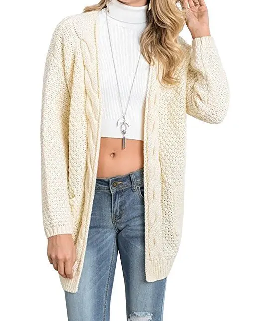 UIECOE женский Boho длинный рукав открытый передний толстый теплый кардиган Pointelle