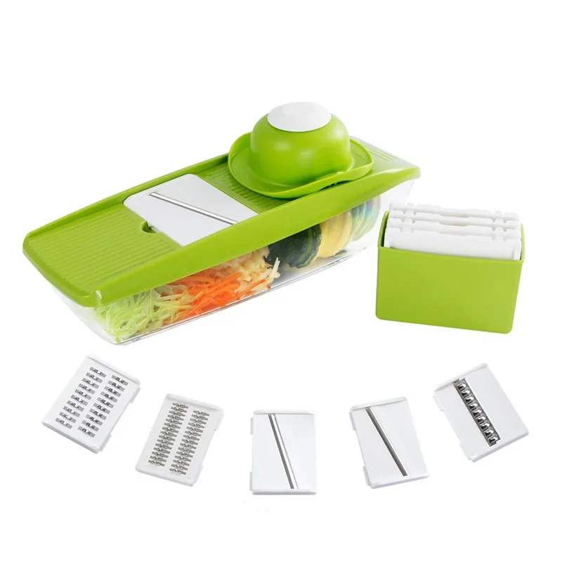 TPUSNOK Регулируемая овощерезка мандолина с 5 сменными лезвиями из нержавеющей