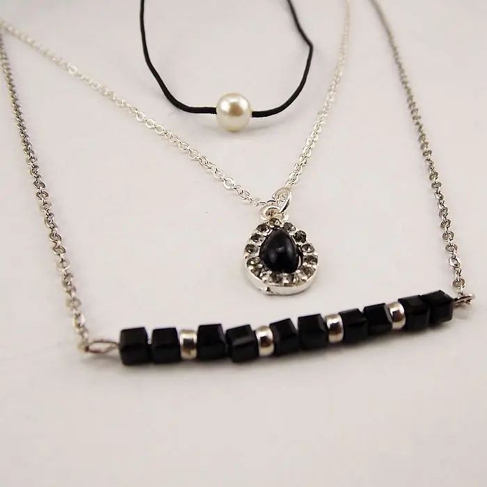 BigBing ювелирные изделия Мода серебряная цепочка Жемчуг Черный Кристалл