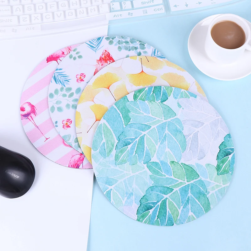 Милый дизайн с изображением листьев Фламинго коврик для мыши круглый офисный