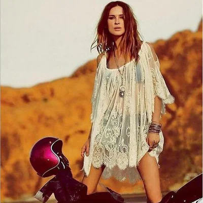 Ажурный сетчатый топ Ins с коротким рукавом кружевной купальник летнее платье