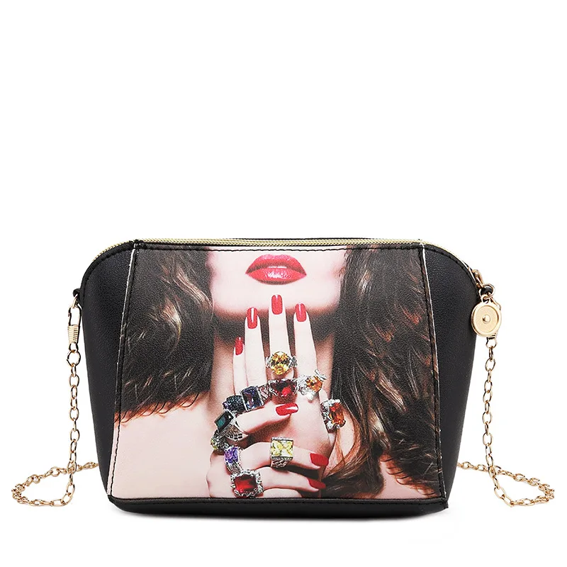 Женская сумка 2018 большие сумки на плечо с бриллиантовыми кольцами и принтом