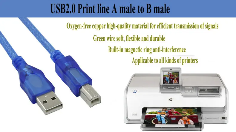 MINIUSB прозрачный синий двойная маска бескислородный медный usb кабель для принтера