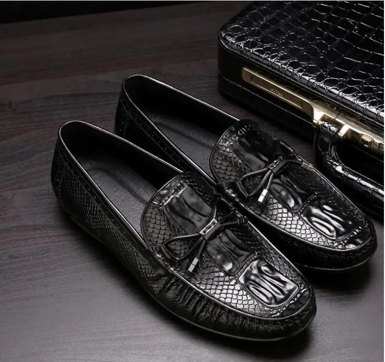 Мокасины мужские из натуральной кожи мягкие лоферы без застежки с бантом