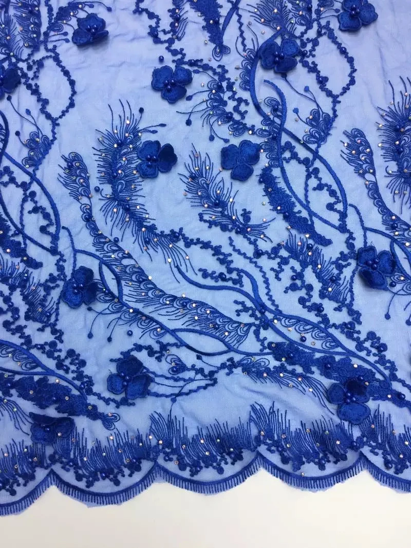 Free shipping African royal blue lace embroidery and 3 d high quality. The arrival of the new wedding fa | Дом и сад