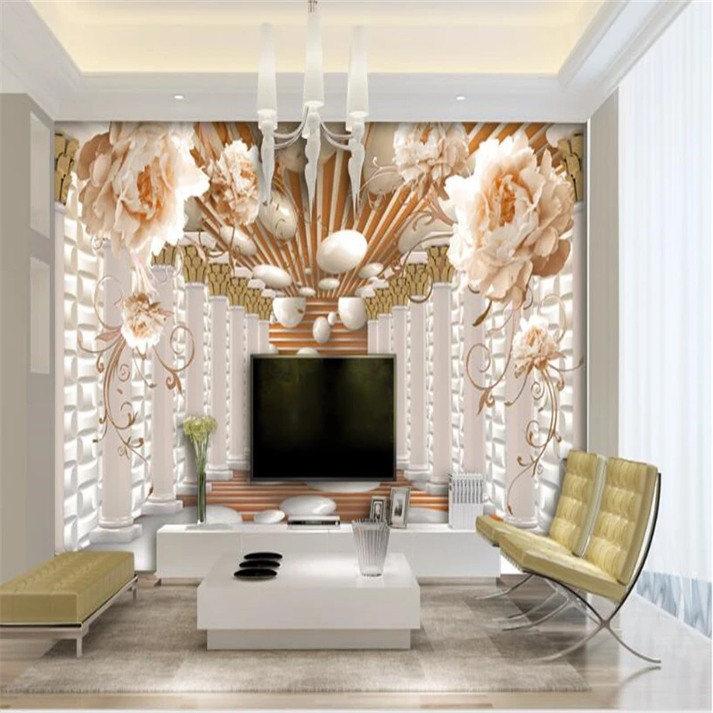 Пользовательские обои пион истинный цветок римская колонна европейский стиль 3D