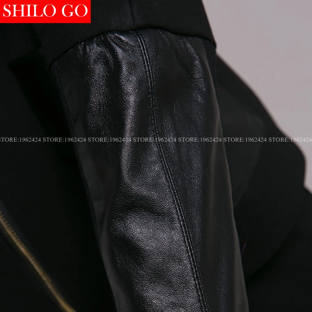 Женская кожаная куртка весенняя черная с круглыми рукавами летучая мышь и