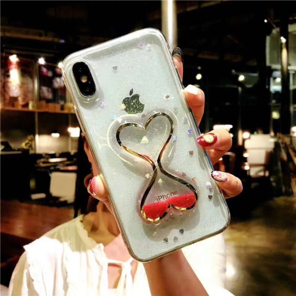 Роскошный модный милый чехол с сердечками для iphone 5 6 6s 7 8 plus X Блестящий Мягкий из
