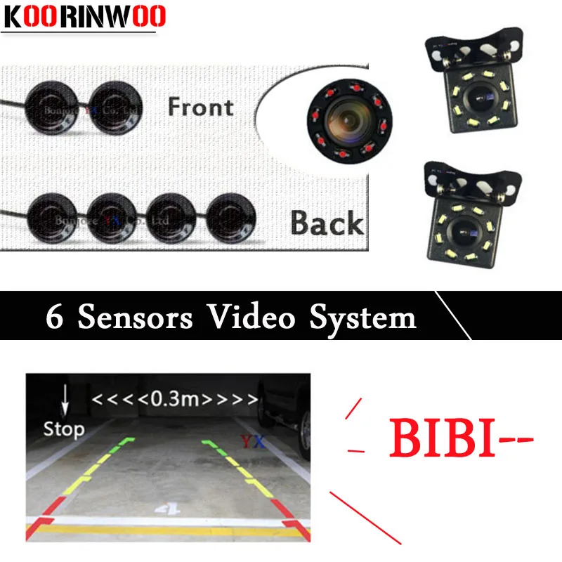 

Koorinwoo Video System Car Parking Sensors 6 Radar Buzzer Alarm Front Probes Parktronic Rear view camera Accessories Black White