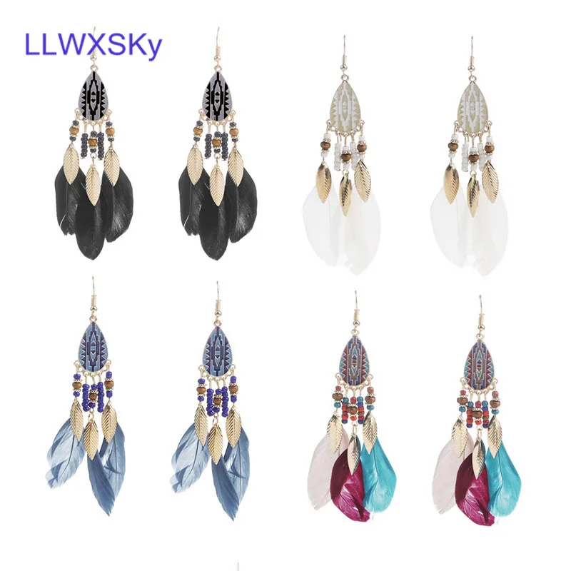 Длинные серьги Bijoux подарок себе модные перо Для женщин богемный Этническая
