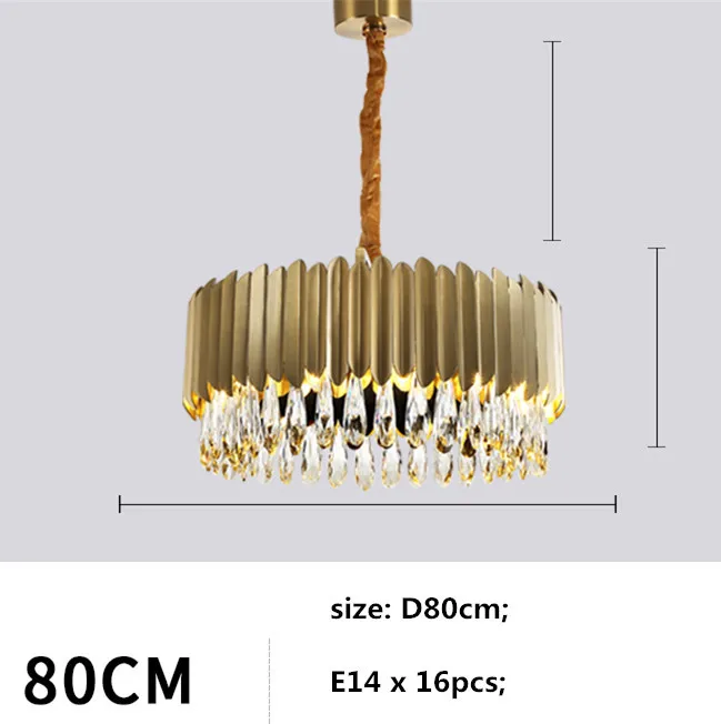 gold D80cm E14x16 Современный Блестящий Круглый стальной E14 светодиодный подвесной светильник фойе K9 хрустальный светодиодный подвесной светильник Внутреннее освещение Регулируемая цепочка Подвесная лампа - Цвет корпуса: gold D80cm E14x16