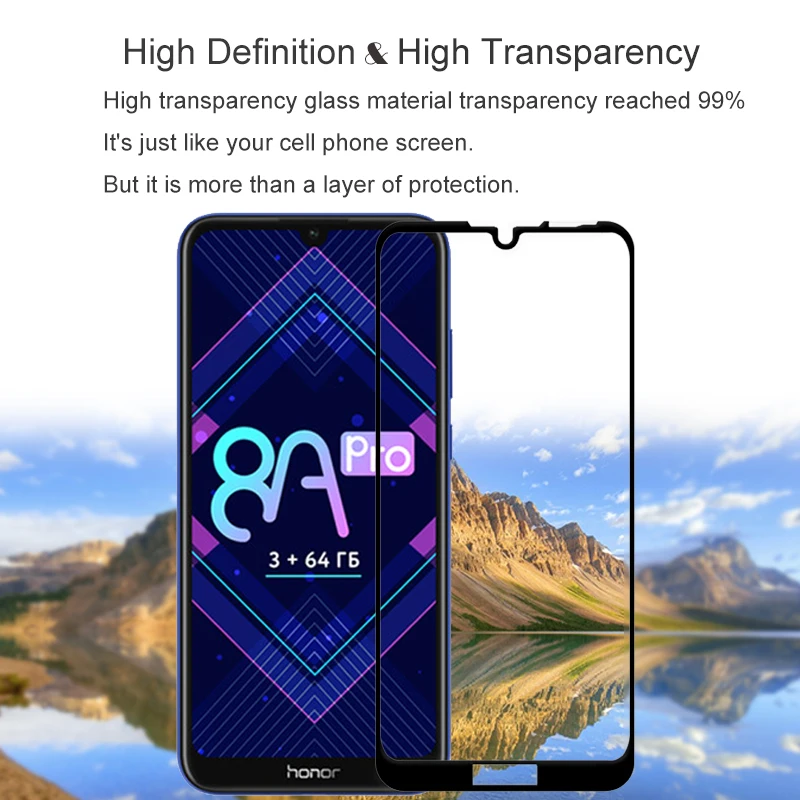 2 шт Полное покрытие закаленное стекло для huawei Honor 8A Pro защита экрана на защитное стекло чехол для JAT L41 пленка
