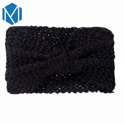 Style 1 black M MISM, модная женская широкая вязаная крючком, ручная работа, тюрбан, зимние теплые уши, вязанная повязка на голову, одноцветная повязка на голову, аксессуары для волос - Цвет: Style 1 black