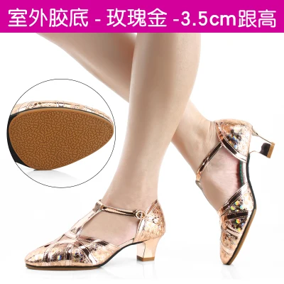 Rose gold 3.5cm out Для женщин Грета кожа Латинская танцевальная обувь 3,5/5,5/6,5 см каблук, обувь с мягкой подошвой современная танцевальная обувь для латинских обувь для танцев для Весна и осень - Цвет: Rose gold 3.5cm out
