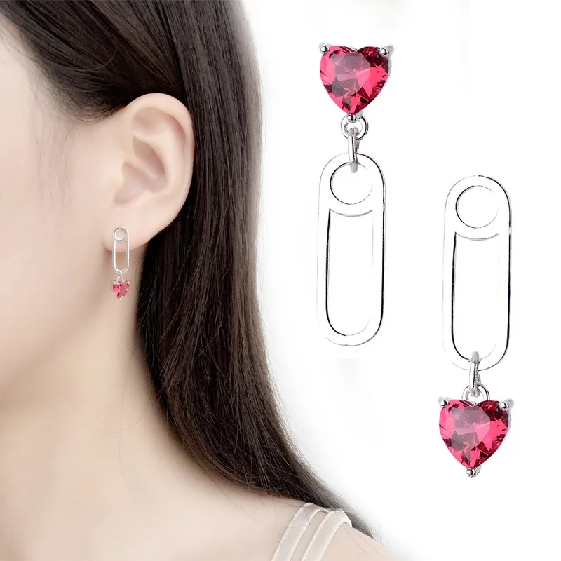 S925 silver earrings Новинка, модные серебряные серьги с красным кристаллом в форме сердца, 925 булавка, дизайн, не вызывает аллергию, серьги-гвоздики для женщин, девушек, ювелирное изделие - Окраска металла: S925 silver earrings